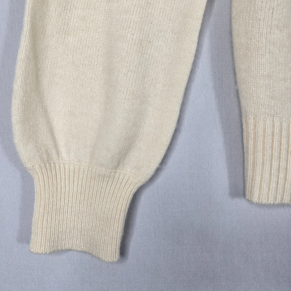 J. Crew Ivory Sweater Lambswool Blend Crew Neck Retro Rhinestone Trim Womens XS